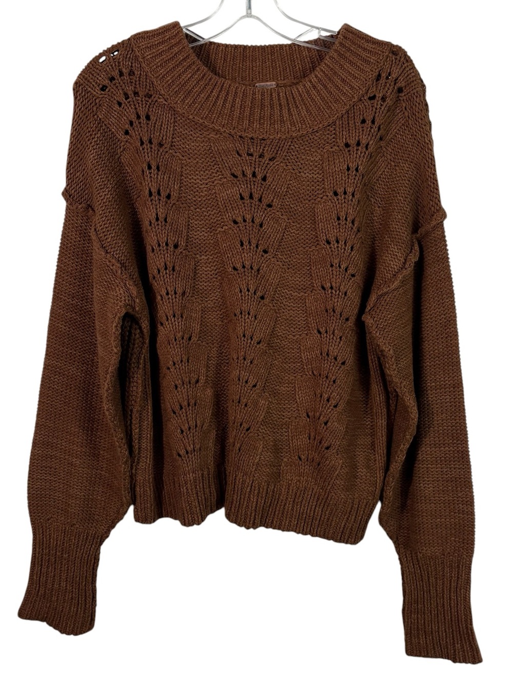 Free People Bell Song Pullover Knit Sweater Brown Chocolate Swirl Open Knit XL